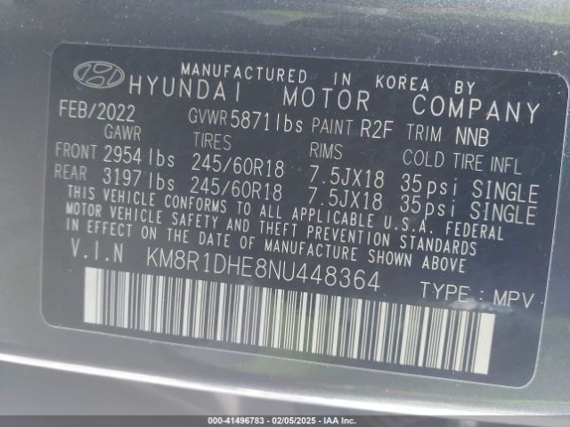 KM8R1DHE8NU448364 Hyundai Palisade Se