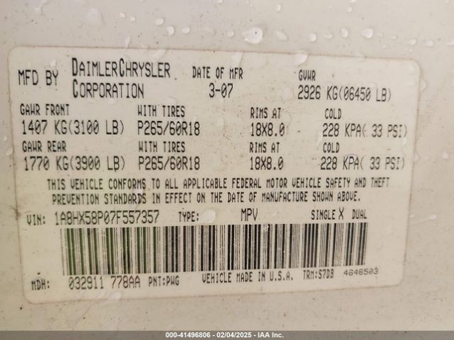 2007 CHRYSLER ASPEN 1A8HX58P07F557357 Photo 8