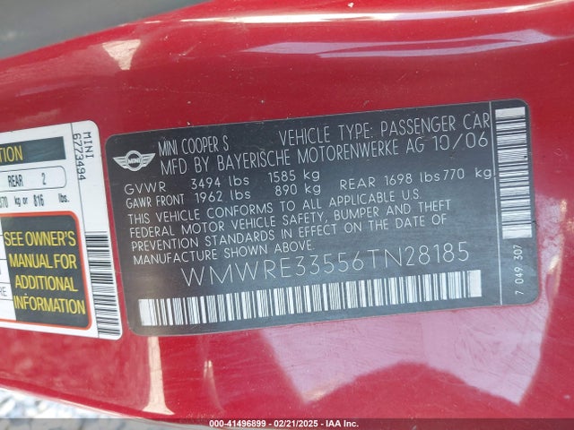 2006 MINI COOPER S WMWRE33556TN28185 Photo 8