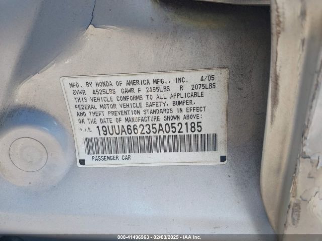 2005 ACURA TL 19UUA66235A052185 Photo 8