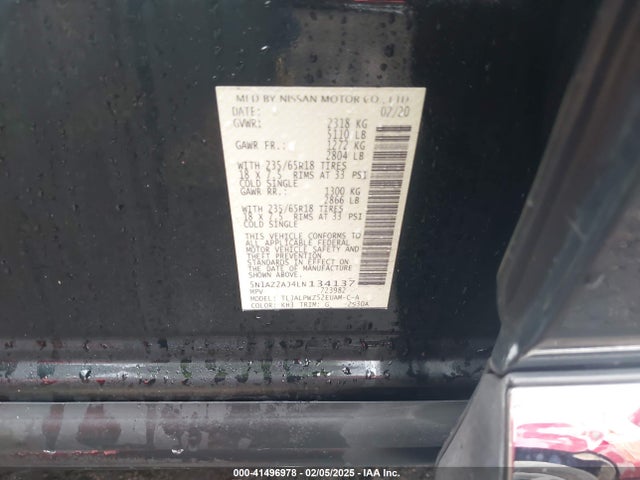 5N1AZ2AJ4LN134137 Nissan Murano S Fwd