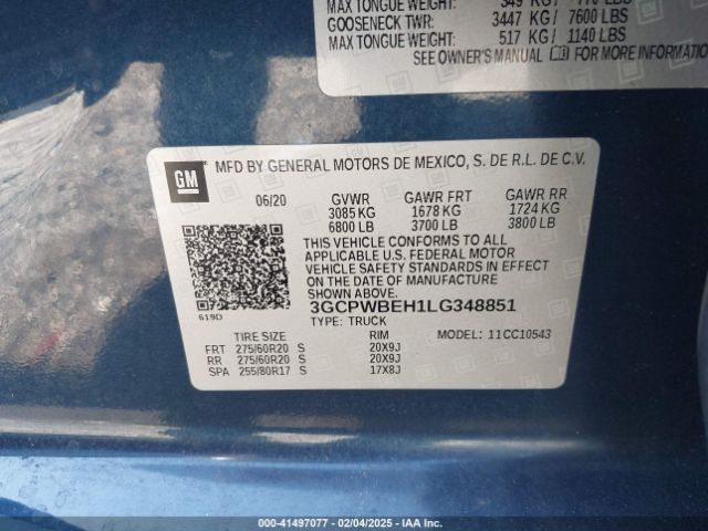 3GCPWBEH1LG348851 Chevrolet Silverado 1500 2wd  Short Bed Custom