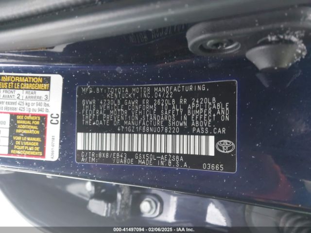 4T1GZ1FB8NU078220 Toyota Avalon Touring