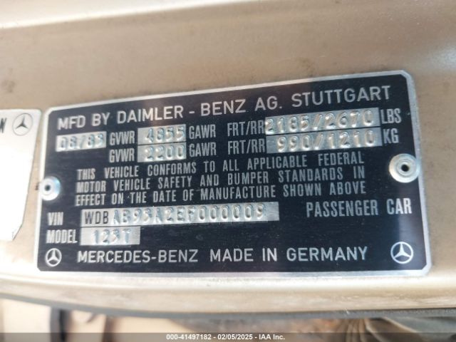 1984 MERCEDES-BENZ 300 WDBAB93A2EF000009 Photo 8