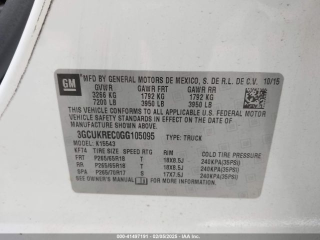 3GCUKREC0GG105095 Chevrolet Silverado 1500 2lt