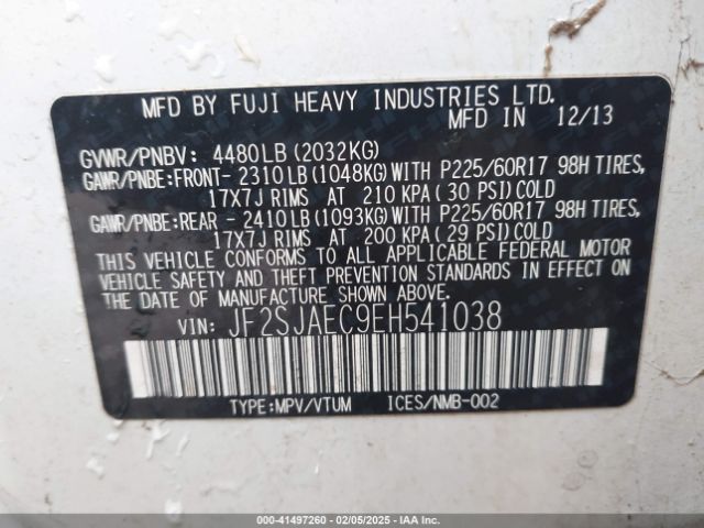 JF2SJAEC9EH541038 Subaru Forester 2.5i Premium
