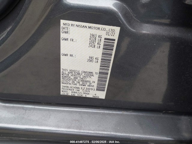 1N4BL4CV0NN323091 Nissan Altima Sr Fwd