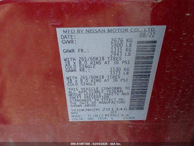 5N1DR3BD2PC201346 Nissan Pathfinder Rock Creek 4wd