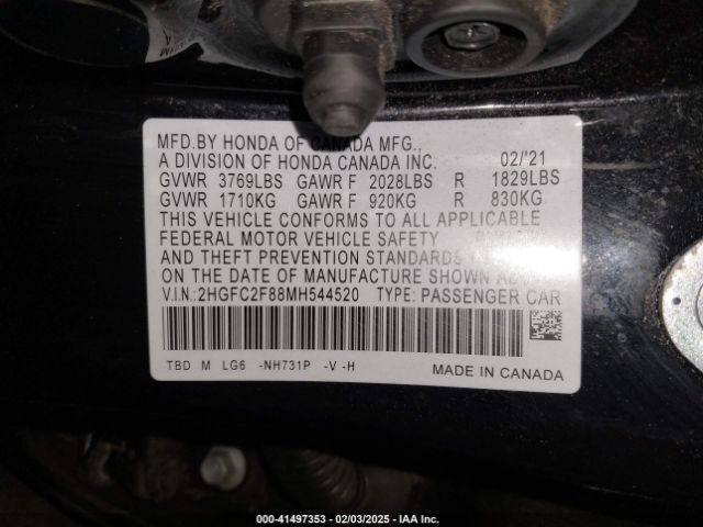 2HGFC2F88MH544520 Honda Civic Sport