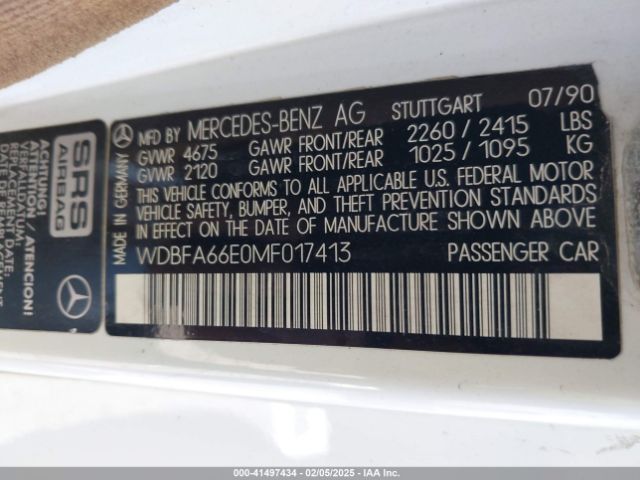 1991 MERCEDES-BENZ 500 WDBFA66E0MF017413 Photo 8