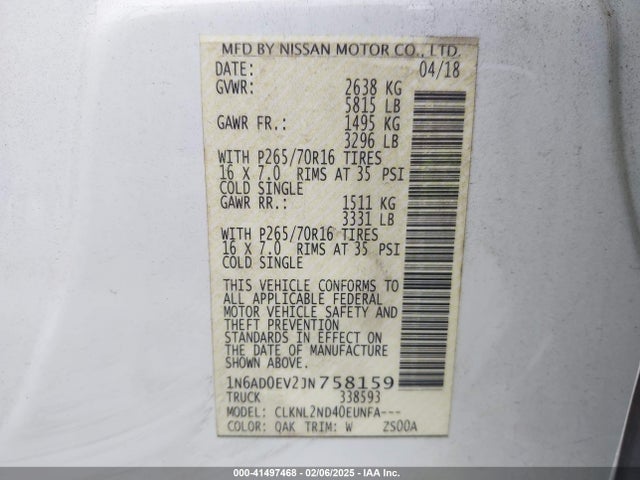 Nissan Frontier Sv 2018 1N6AD0EV2JN758159 Image 9