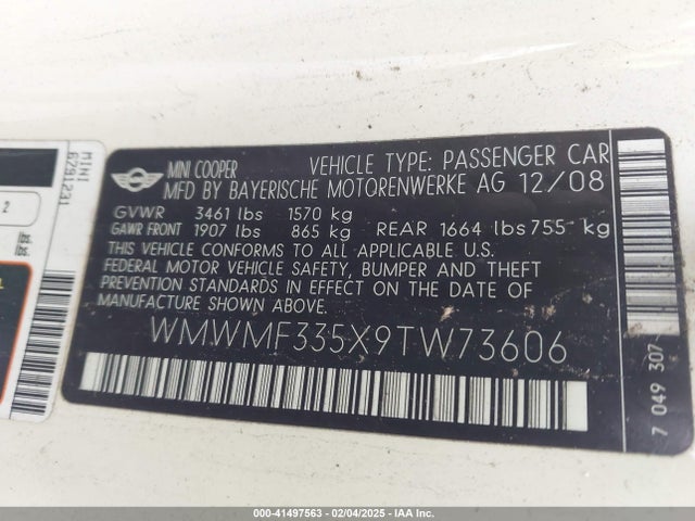 2009 MINI COOPER WMWMF335X9TW73606 Photo 8
