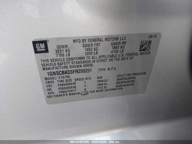 Chevrolet Tahoe Lt 2015 1GNSCBKC6FR290291 Image 9