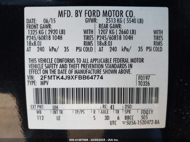 Ford EDGE SEL 2015 2FMTK4J9XFBB64774 Image 9