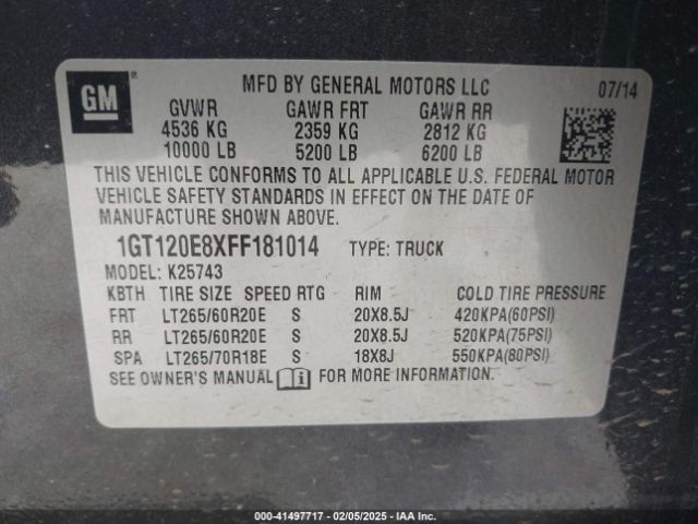 1GT120E8XFF181014 GMC Sierra 2500hd Denali