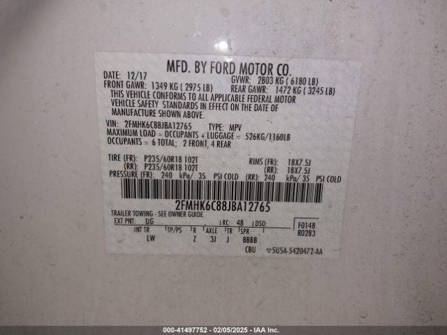 2FMHK6C88JBA12765 Ford FLEX SEL