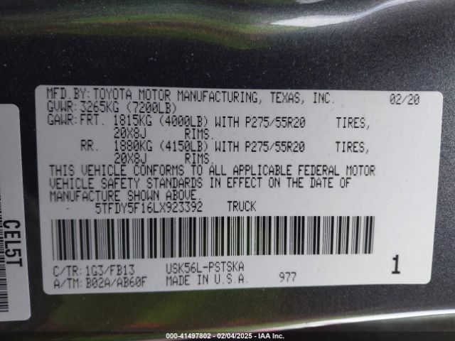5TFDY5F16LX923392 Toyota Tundra Sr5