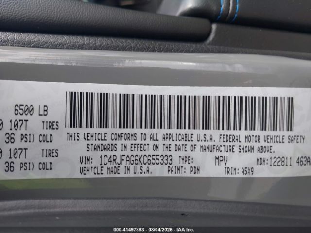 2019 JEEP GRAND CHEROKEE 1C4RJFAG6KC655333 Photo 8