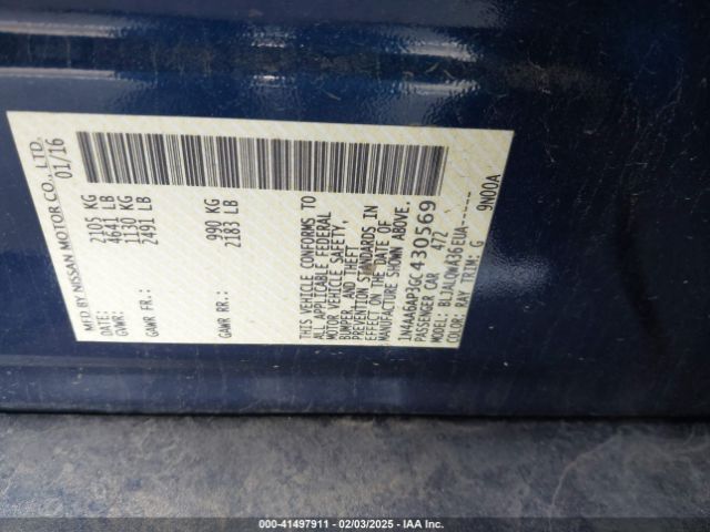 1N4AA6AP3GC430569 Nissan Maxima 3.5 Platinum/3.5 S/3.5 Sl/3.5 Sr/3.5 Sv