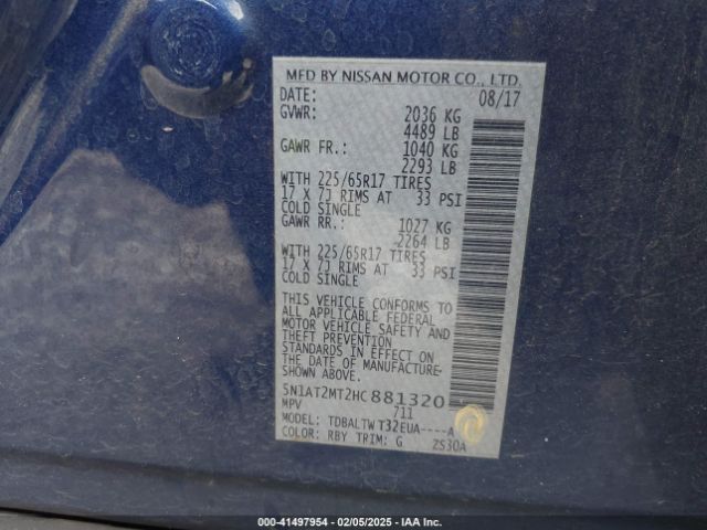 5N1AT2MT2HC881320 Nissan ROGUE SV