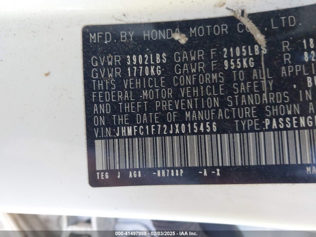 Honda Civic Ex-l 2018 JHMFC1F72JX015456 Image 9