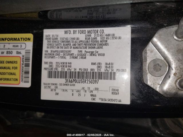 3FA6P0LU5ER250397 Ford Fusion Hybrid Se