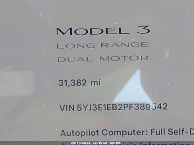 5YJ3E1EB2PF389542 Tesla Model 3 Long Range Dual Motor All-wheel Drive