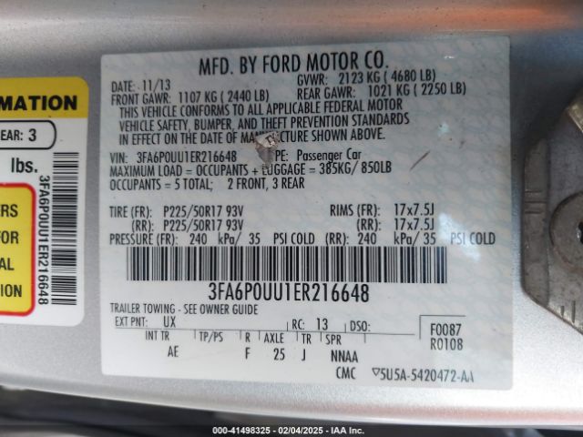 3FA6P0UU1ER216648 Ford Fusion Hybrid S