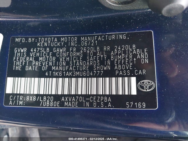 4T1K61AK3MU604777 Toyota CAMRY XSE