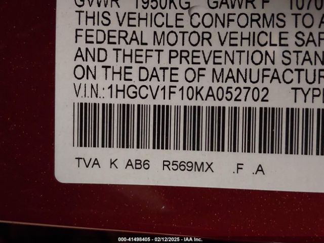 2019 HONDA ACCORD 1HGCV1F10KA052702 Photo 8