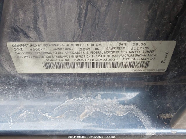 Aukcja sprzedaży 2006 Volkswagen Jetta Tdi, vin: 3VWST71K56M032034, numer aukcji: 41498486
