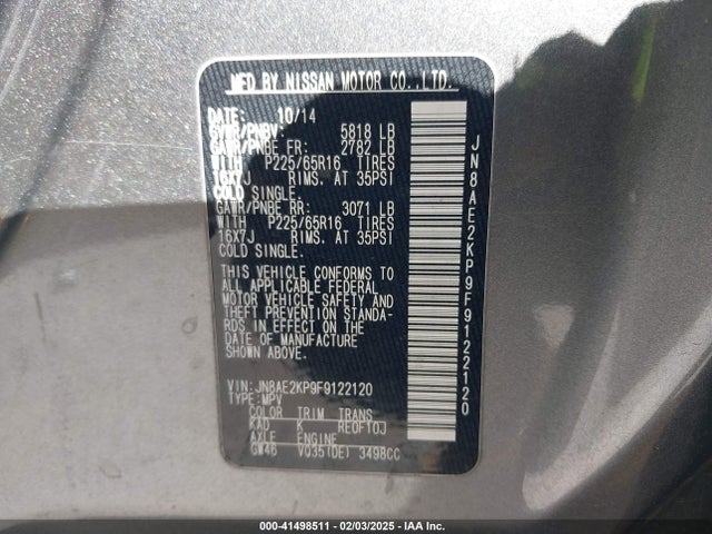 Nissan Quest Sv 2015 JN8AE2KP9F9122120 Image 9