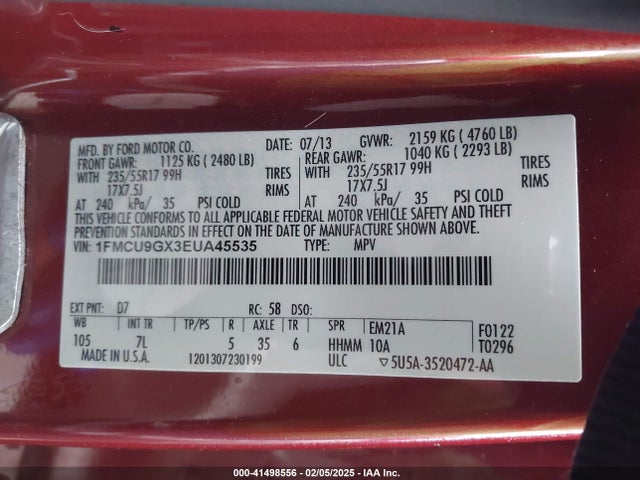 1FMCU9GX3EUA45535 Ford ESCAPE SE
