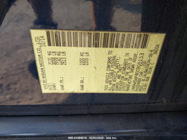 Nissan Maxima 3.5 Sv 2014 1N4AA5AP4EC905153 Image 9