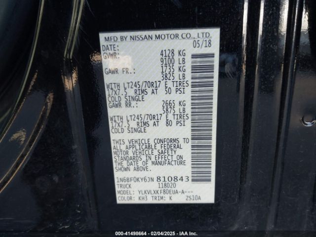 1N6BF0KY6JN810843 Nissan Nv Cargo Nv2500 Hd Sv V6