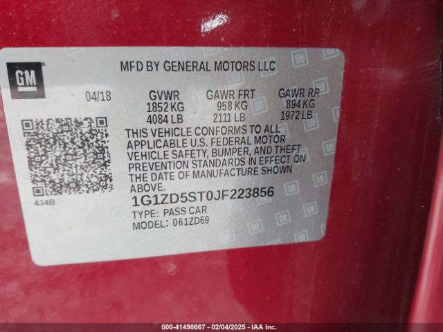 1G1ZD5ST0JF223856 Chevrolet MALIBU LT