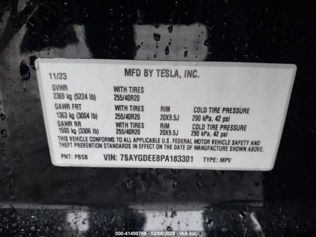 7SAYGDEE8PA183301 Tesla Model Y Awd/long Range Dual Motor All-wheel Drive