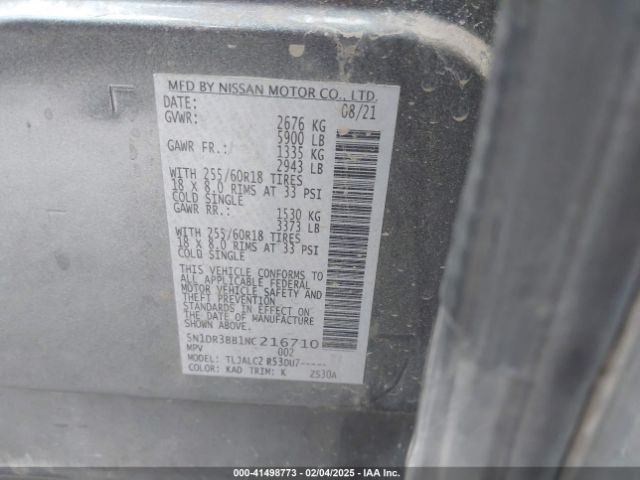 5N1DR3BB1NC216710 Nissan Pathfinder Sv 2wd