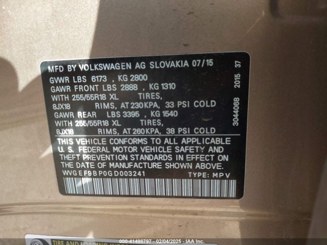 WVGEF9BP0GD003241 Volkswagen Touareg Vr6 Sport
