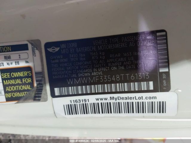 2008 MINI COOPER WMWMF33548TT61313 Photo 8