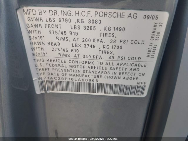 2006 PORSCHE CAYENNE WP1AC29P16LA90966 Photo 8