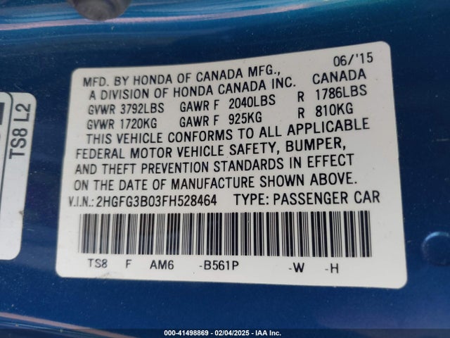 Honda Civic Ex-l 2015 2HGFG3B03FH528464 Image 9