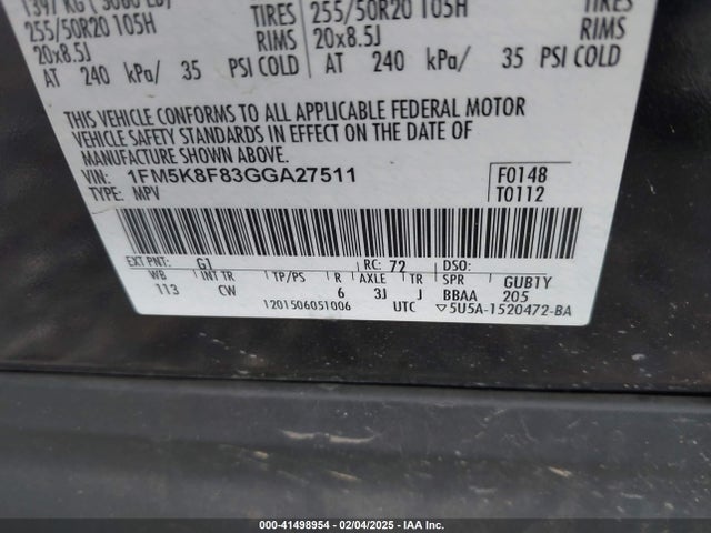 Ford Explorer Limited 2016 1FM5K8F83GGA27511 Image 9