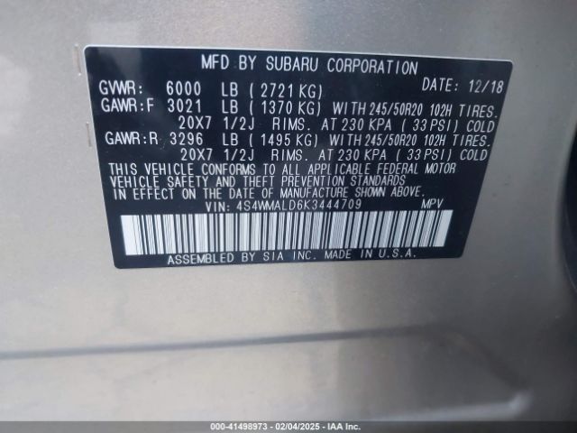 4S4WMALD6K3444709 Subaru Ascent Limited
