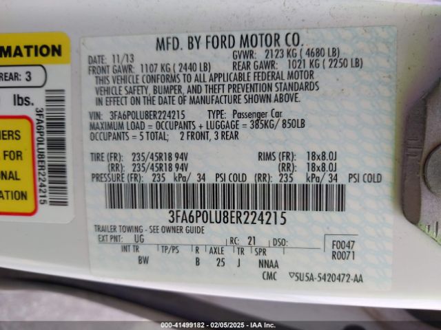 3FA6P0LU8ER224215 Ford Fusion Hybrid Se