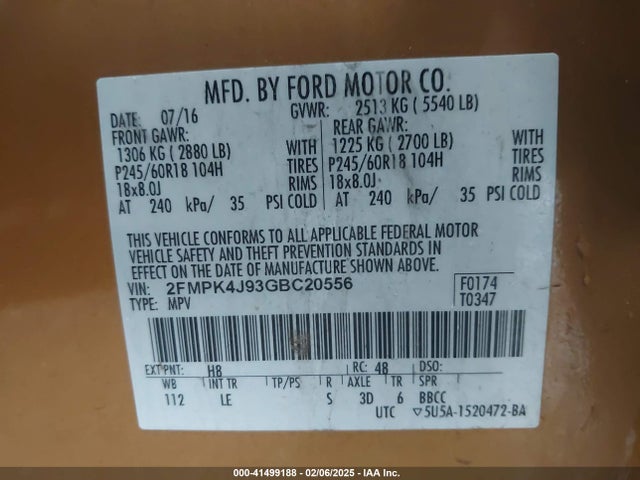 Ford EDGE SEL 2016 2FMPK4J93GBC20556 Image 9