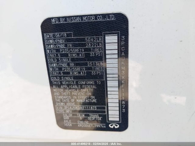 3PCAJ5M3XKF111873 Infiniti Qx50 Essential