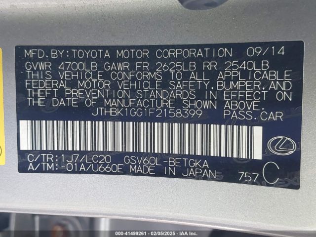 JTHBK1GG1F2158399 Lexus ES 350