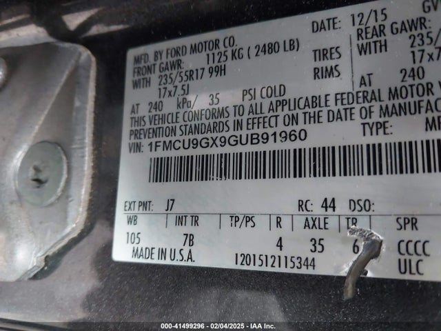 Ford ESCAPE SE 2016 1FMCU9GX9GUB91960 Image 9