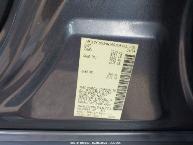 1N4AL3AP0FN346771 Nissan Altima 2.5/2.5 S/2.5 Sl/2.5 Sv